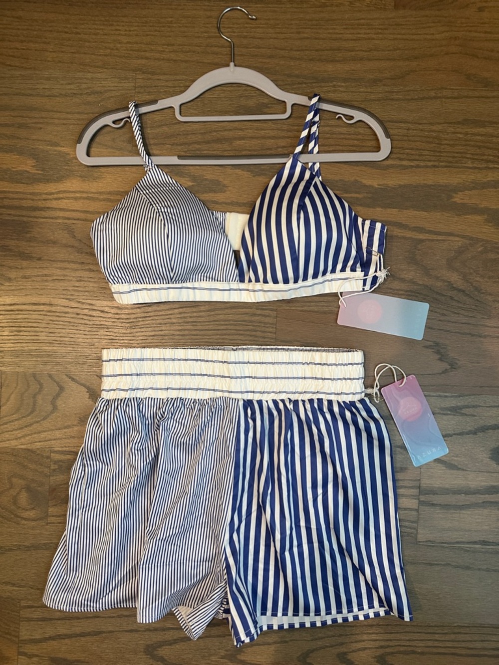 Azura Striped Blue & White Bralette + Shorts Poolside Set